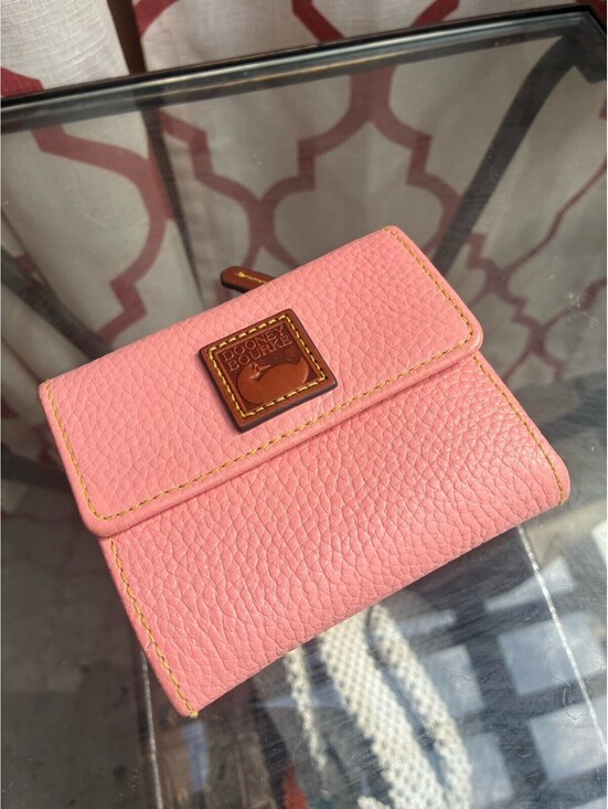 Dooney & Bourke Handbags - Dooney & Bourke Pink Pebbled Leather Trifold Wallet Coin Zip